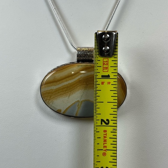 925 SILVER OVERLAY STATEMENT PENDANT PICTURE JASPER GEMSTONE - Picture 5 of 8